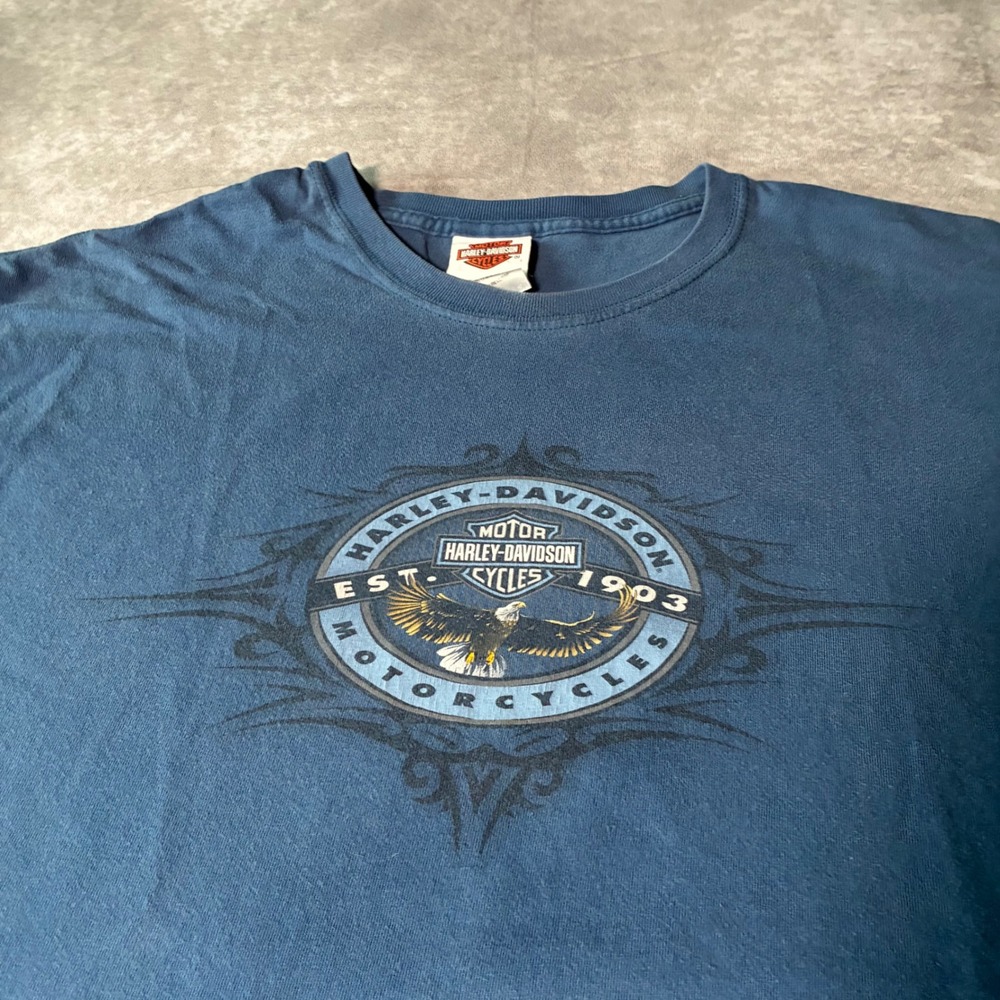 Harley Davidson Buckminns Xenia Ohio Tribal Eagle Graphic T-Shirt Blue XL USA